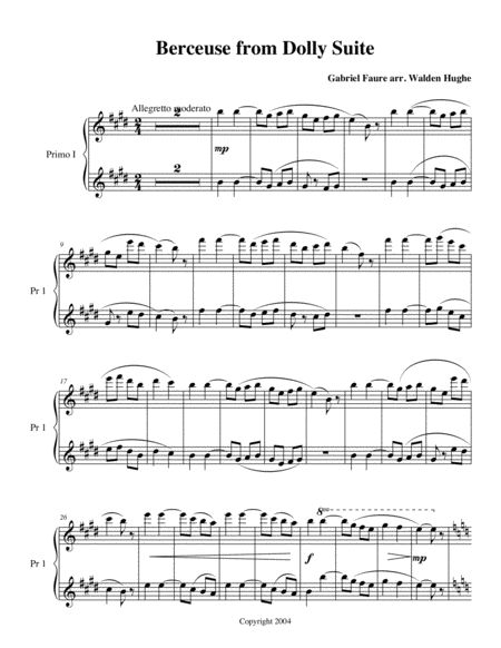 Berceuse From The Dolly Suite 2 Pianos 8 Hands Sheet Music