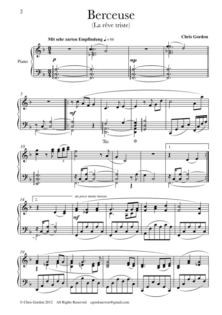 Free Sheet Music Berceuse Reve Triste For Piano Solo