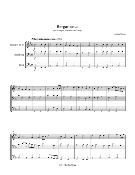 Bergamasca For Trumpet Trombone And Tuba Sheet Music