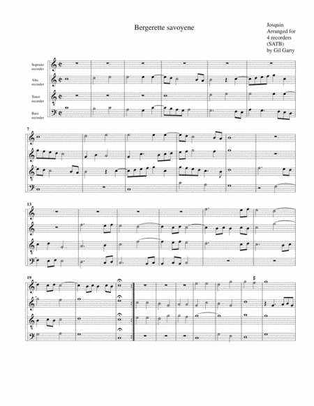 Free Sheet Music Bergerette Savoyene Arrangement For 4 Recorders