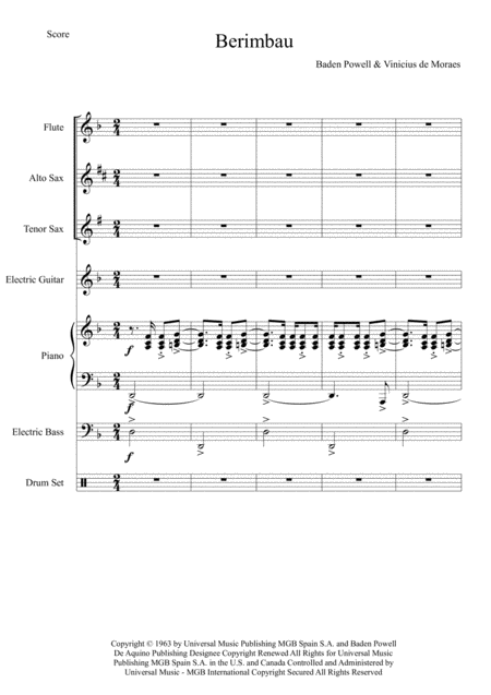 Berimbau Baden Powell Vinicius De Moraes Score And Individual Parts Flute Alto Sax Tenor Sax Piano Guitar Bass Drums Sheet Music