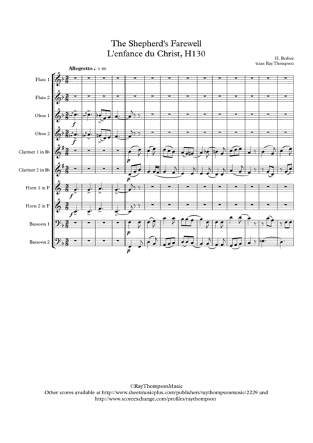 Berlioz The Shepherds Farewell L Enfance Du Christ H130 Transposed Version Symphonic Wind Sheet Music