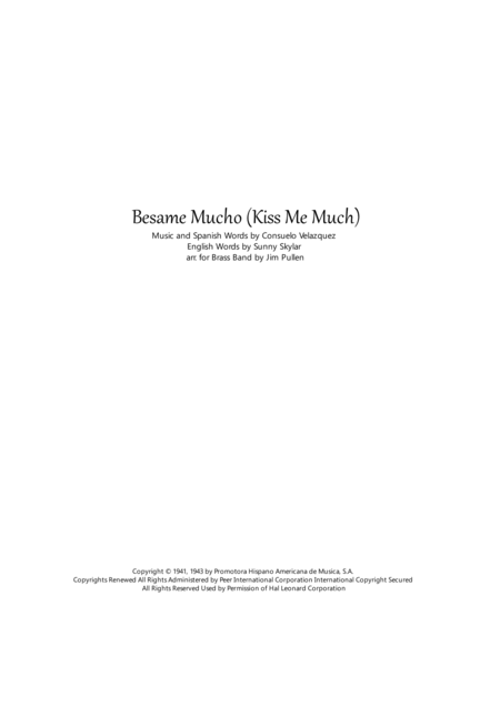 Besame Mucho Kiss Me Much Brass Band Sheet Music