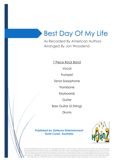 Free Sheet Music Best Day Of My Life 7 Piece Horn Chart