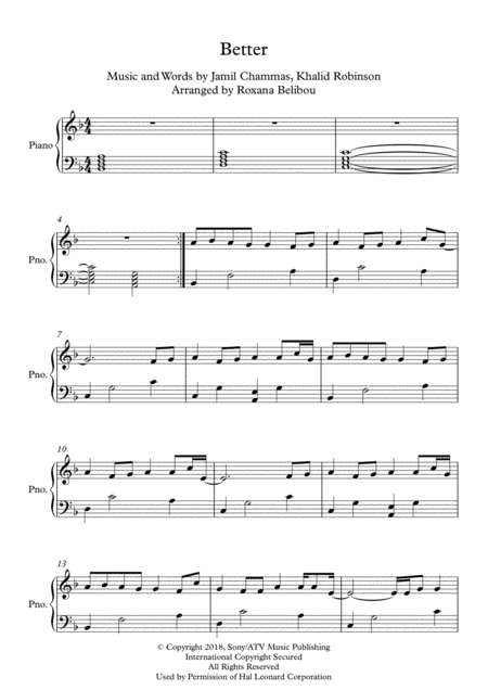 Better F Major By Khalid Piano Sheet Music