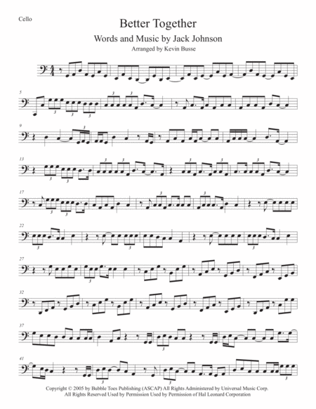 Better Together Easy Key Of C Cello Sheet Music