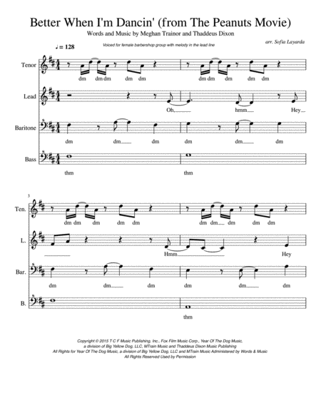 Better When I M Dancin 4 Part A Cappella Female Voices Quartet Pricing Sheet Music