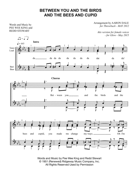 Free Sheet Music Between You And The Birds And The Bees And Cupid Female Barbershop