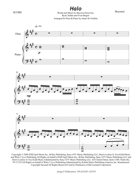 Free Sheet Music Beyonce Halo For Flute Piano