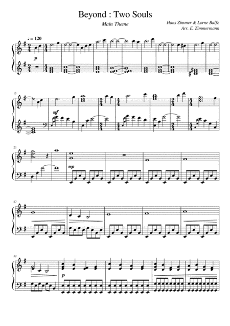 Beyond Two Souls Main Theme Piano Solo Sheet Music