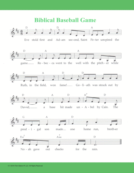 Free Sheet Music Biblical Baseball Game