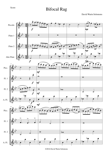 Free Sheet Music Bifocal Rag For High Flute Quartet 1 Piccolo 2 Flutes 1 Alto Flute