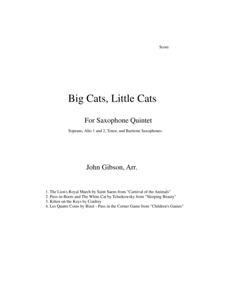 Big Cats Little Cats Cat Music For Saxophone Quintet Sheet Music