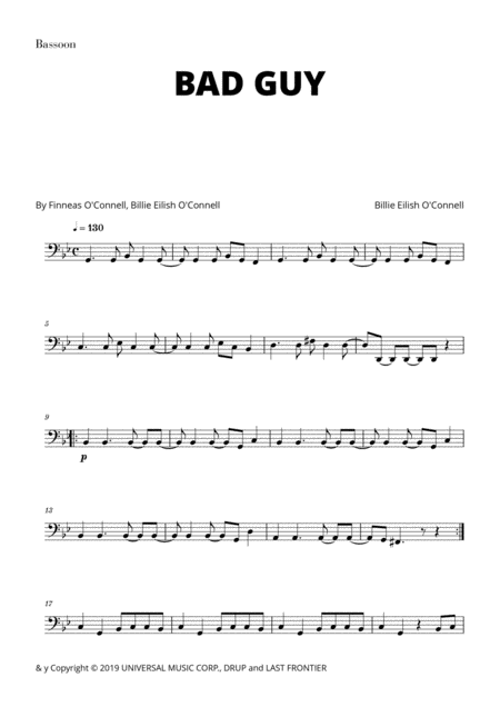 Billie Eilish Bad Guy For Bassoon Sheet Music