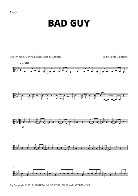 Billie Eilish Bad Guy For Viola Sheet Music