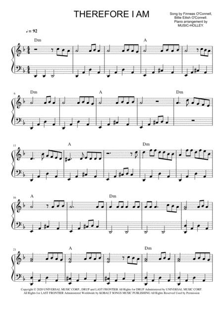 Free Sheet Music Billie Eilish Therefore I Am Easy Piano Sheet