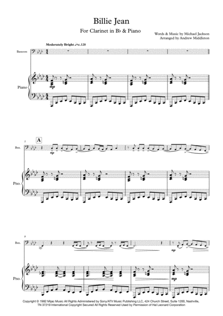 Billie Jean For Bassoon And Piano Sheet Music