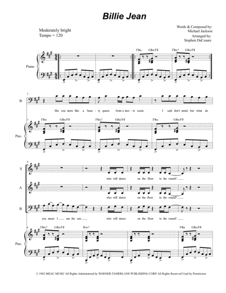 Billie Jean For Sab Sheet Music