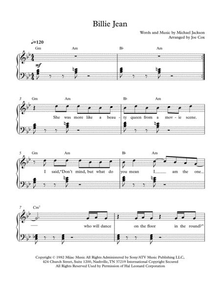 Billie Jean Simplified Version Sheet Music