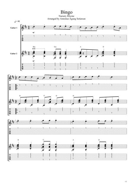 Bingo Duet Guitar Tablature Sheet Music