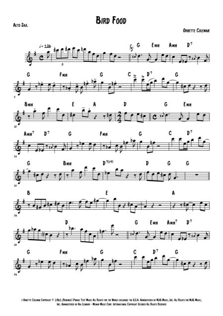 Free Sheet Music Bird Food Alto Sax