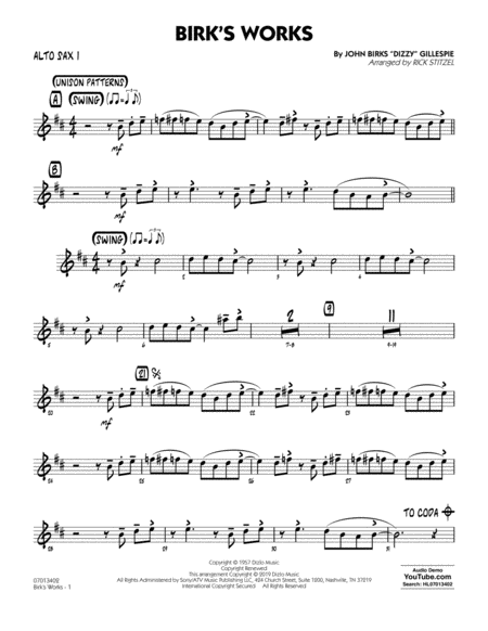 Birks Works Arr Rick Stitzel Alto Sax 1 Sheet Music