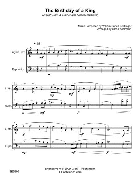 Birthday Of A King English Horn Euphonium Trombone Unaccompanied Duet Sheet Music