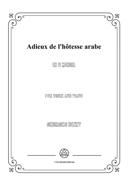 Bizet Adieux De L Htesse Arabe In B Minor For Voice And Piano Sheet Music