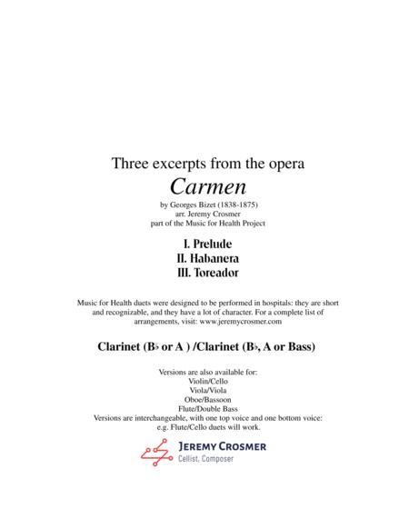 Free Sheet Music Bizet Prelude Habanera And Toreador From Carmen Music For Health Duet Clarinet Clarinet Bass