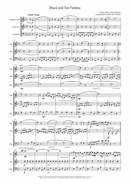 Free Sheet Music Black And Tan Fantasy Brass Trio