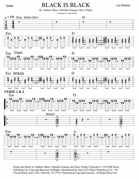 Black Is Black Guitar Tab Organ Arrangement Sheet Music