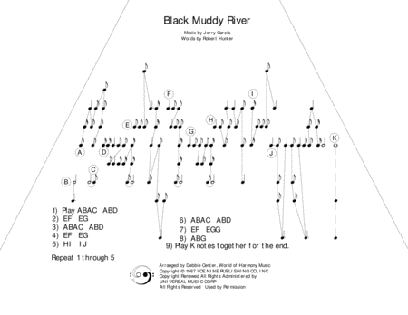 Black Muddy River By The Grateful Dead Arranged For Zither Lap Harp By Debbie Center Sheet Music