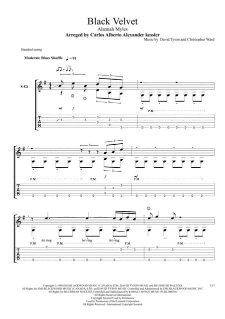 Free Sheet Music Black Velvet Fingerstyle Guitar