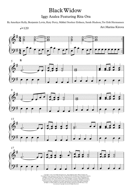 Free Sheet Music Black Widow Iggy Azalea Ft Rita Ora Piano