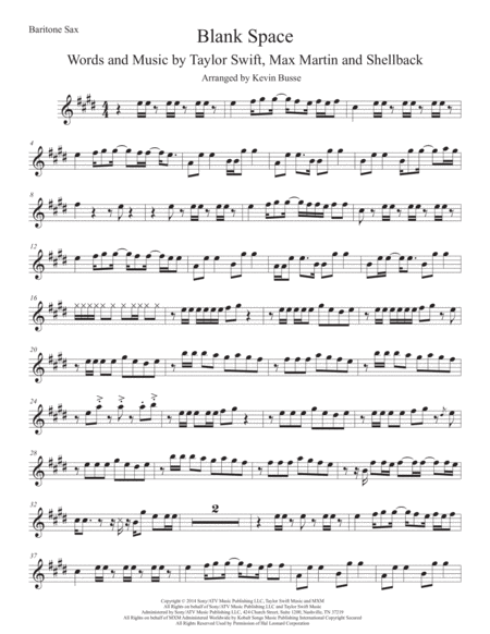 Blank Space Bari Sax Sheet Music