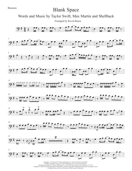 Blank Space Bassoon Sheet Music