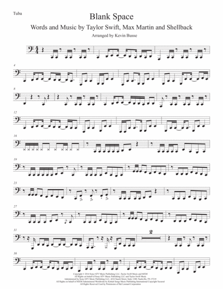 Free Sheet Music Blank Space Easy Key Of C Tuba