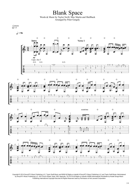 Blank Space Fingerstyle Guitar Sheet Music