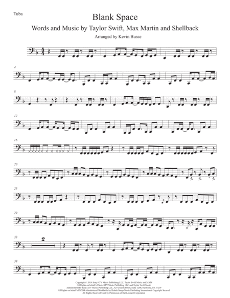 Blank Space Original Key Tuba Sheet Music