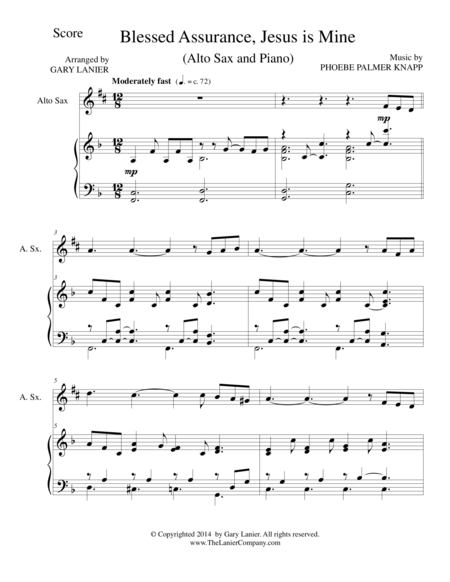 Free Sheet Music Blessed Assurance Alto Sax Piano And Sax Part