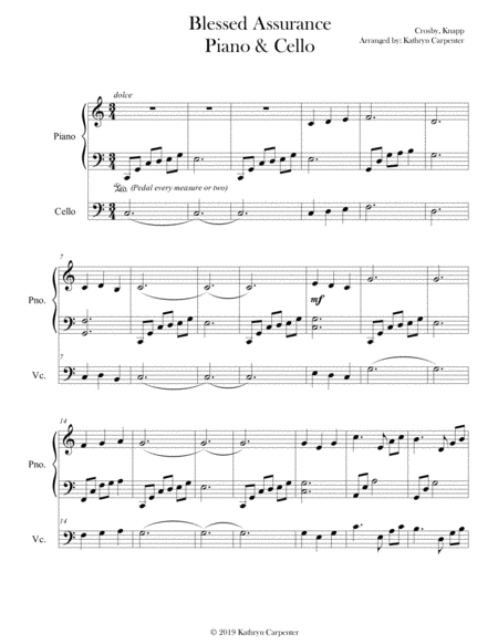 Free Sheet Music Blessed Assurance Cello Piano