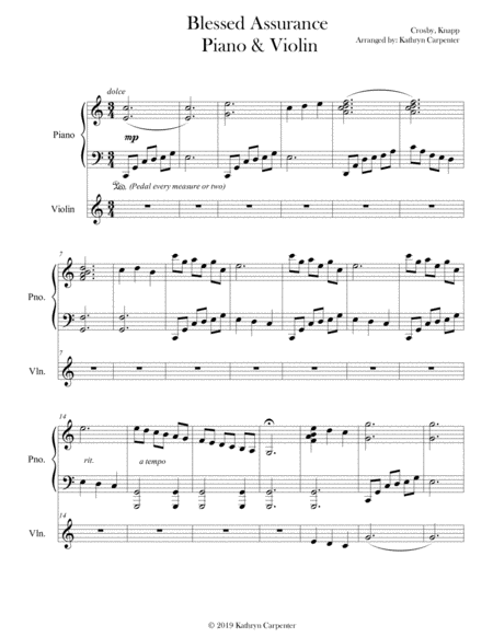 Free Sheet Music Blessed Assurance Piano Violin