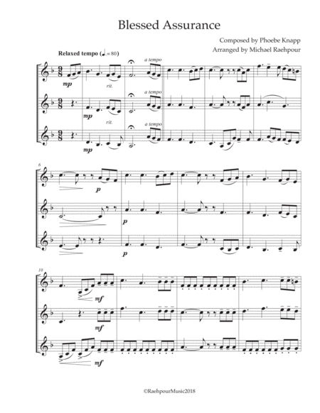 Free Sheet Music Blessed Assurance Trumpet Trio