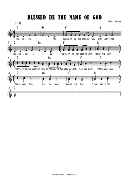 Free Sheet Music Blessed Be The Name Of God