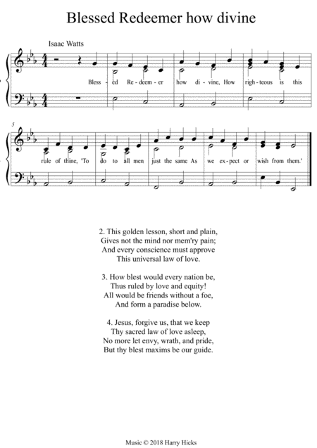 Free Sheet Music Blessed Redeemer How Divine A New Tune To A Wonderful Isaac Watts Hymn