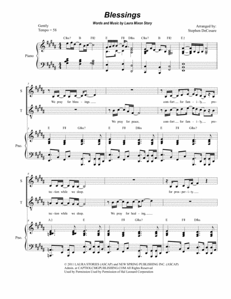 Free Sheet Music Blessings Duet For Soprano And Tenor Solo
