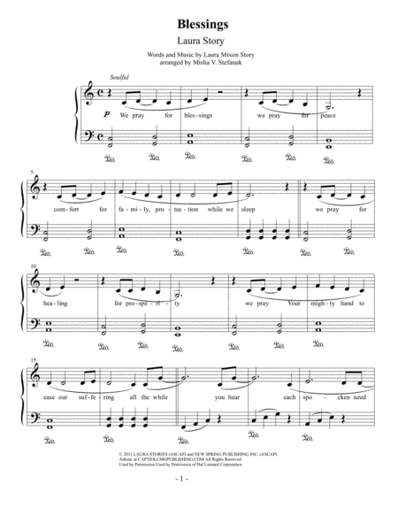 Free Sheet Music Blessings Easy Piano