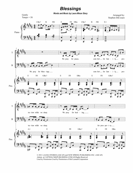 Blessings For 2 Part Choir Tb Sheet Music