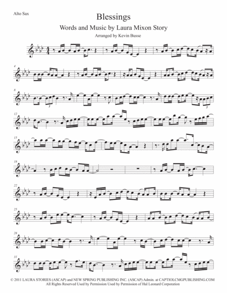 Blessings Original Key Alto Sax Sheet Music