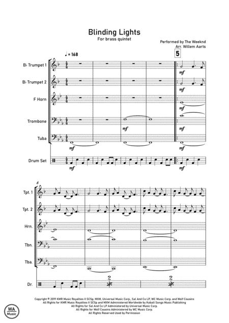 Blinding Lights By The Weeknd Brass Quintet Sheet Music